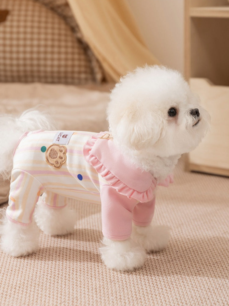 Striped pet jumpsuit with ruffled collar - View 6 | WEUXS