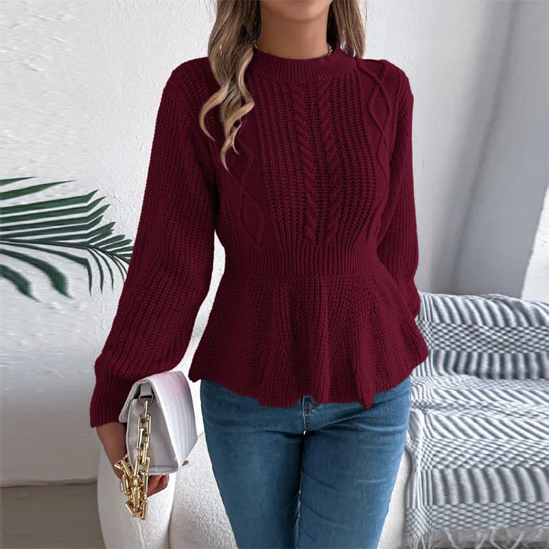 White Cable Knit Peplum Sweater - View 9 | WEUXS
