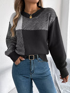 Modern Geometric Khaki Knit Sweater - WEUXS