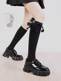 Designer black socks with 3D rope bow and heart charm - View 6 | WEUXS