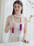 Fuzzy knit skinny scarf with color block pattern - View 12 | WEUXS