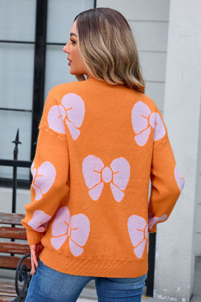 Bow Round Neck Dropped Shoulder Sweater | Dress In Beauty