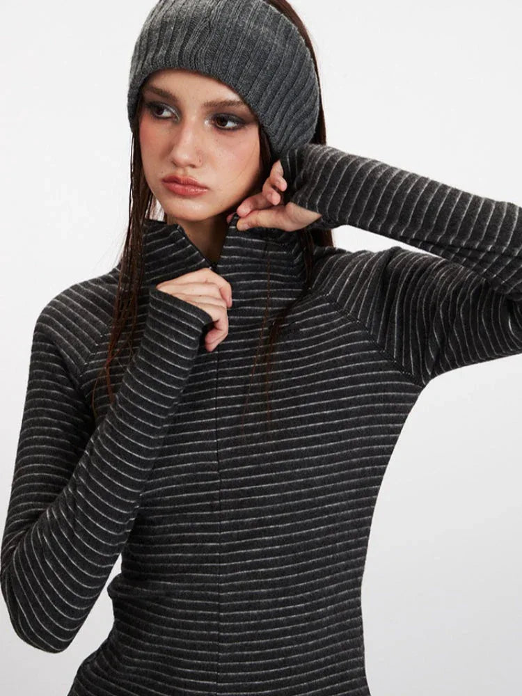 Sporty Striped Mock Neck Raglan Top - WEUXS