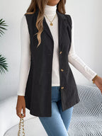 Beige corduroy sleeveless jacket with notched lapel - View 12 | WEUXS