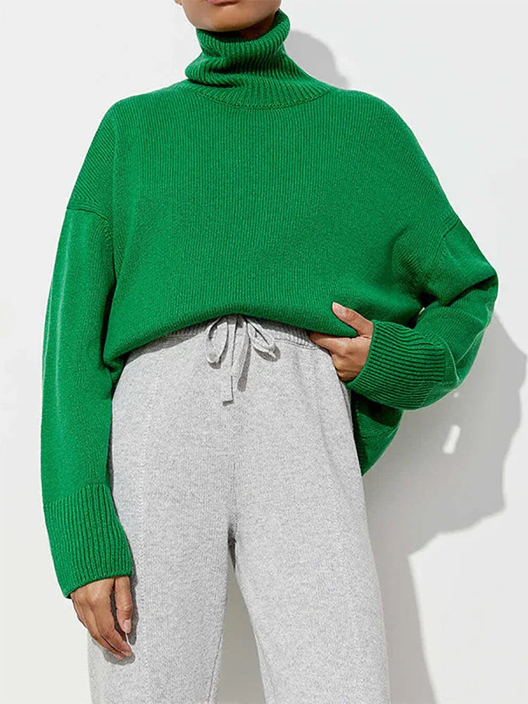 Oversized High Neck Knit Sweater - View 23 | WEUXS
