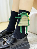 Unisex ribbed cotton crew socks with 3D dragon spike detail - View 11 | WEUXS