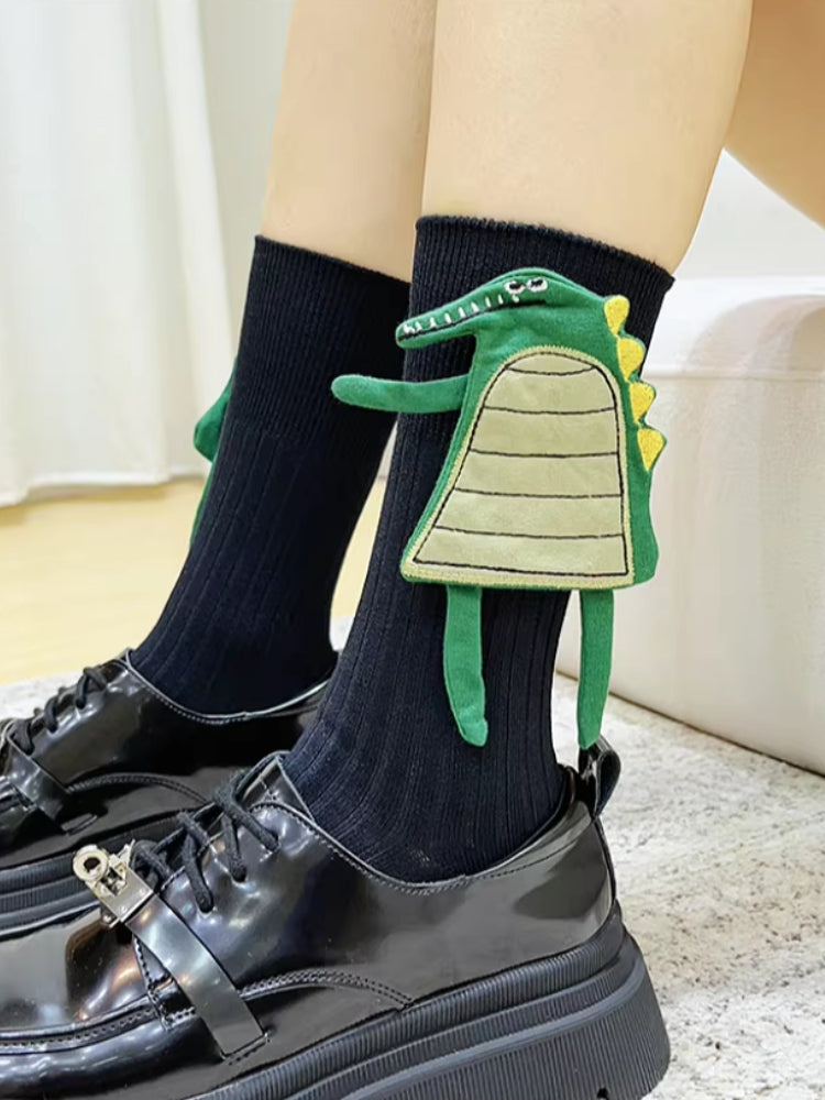 Unisex ribbed cotton crew socks with 3D dragon spike detail - View 11 | WEUXS