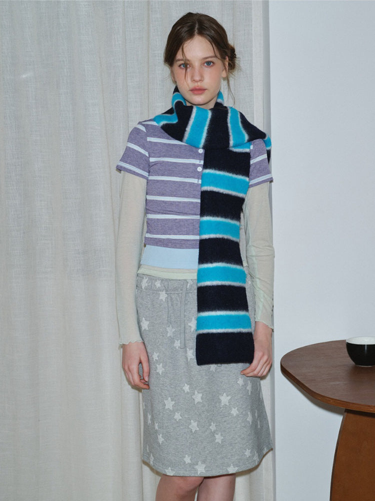 Blue & Navy Striped Fuzzy Knit Neckwarmer Secondary image