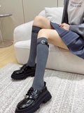 Knee high socks with ribbed texture and buckle strap - View 7 | WEUXS