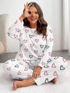 Plus Size Pink Heart Print Jogger Pajama Set - View 6 | WEUXS