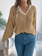 Sky Blue Preppy V-Neck Cable Knit Sweater - View 12 | WEUXS