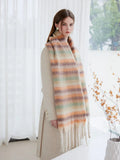 Oversized green gradient striped scarf with fringed edges - View 12 | WEUXS