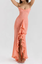 Apricot Ruffled Front Gown - View 33 | WEUXS