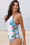 Leaf & Flower Print Ruched Tankini Set | Dress In Beauty