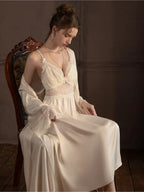 Satin lace robe and slip dress set - View 7 | WEUXS