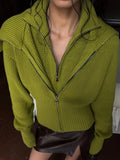 Sculpted Lime Ribbed Knit Zip-Up Cardigan - WEUXS