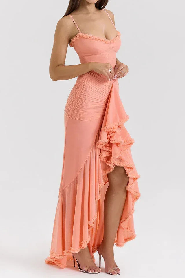 Apricot Ruffled Front Gown - View 34 | WEUXS