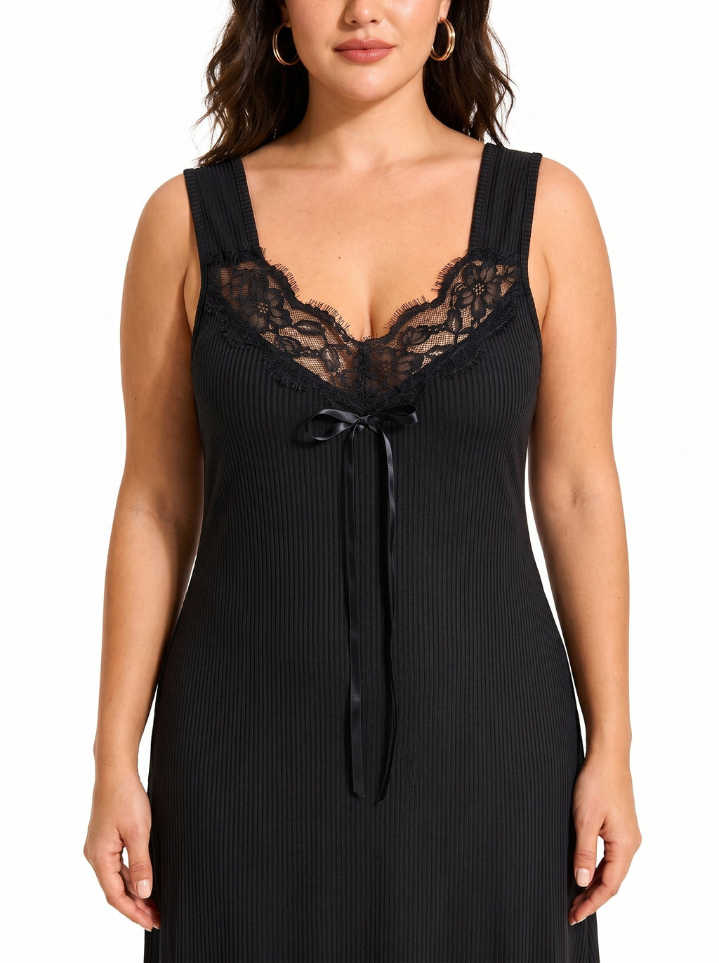 Lace Trim V-Neck Midi Loungewear Dress - View 6 | WEUXS