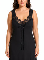 Lace Trim V-Neck Midi Loungewear Dress - View 6 | WEUXS