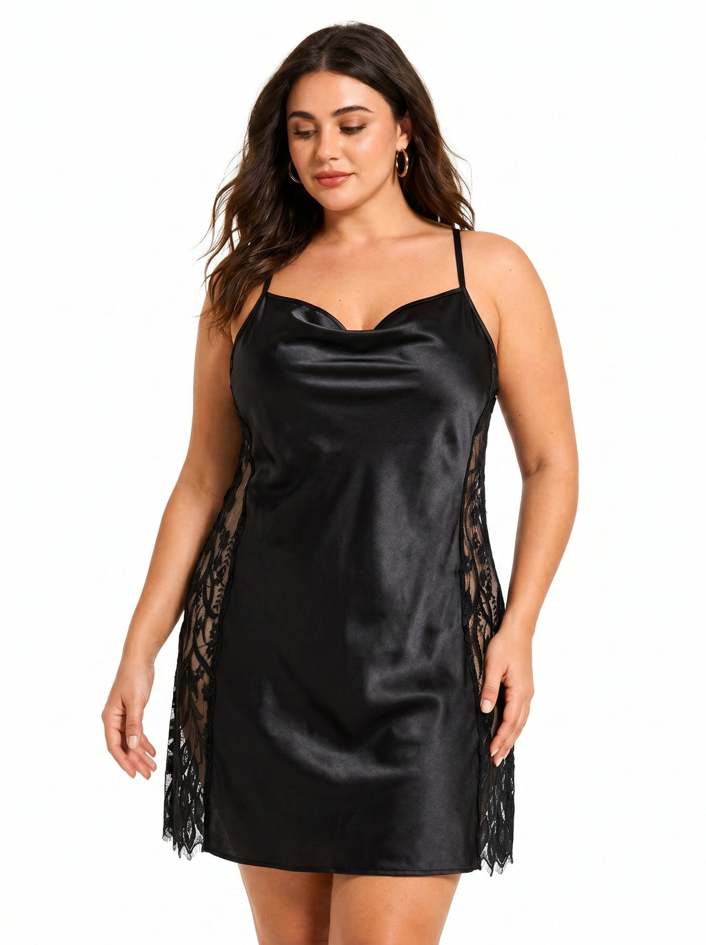 women's satin slip dress with lace trim - View 6 | WEUXS
