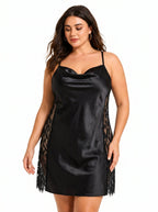 women's satin slip dress with lace trim - View 6 | WEUXS