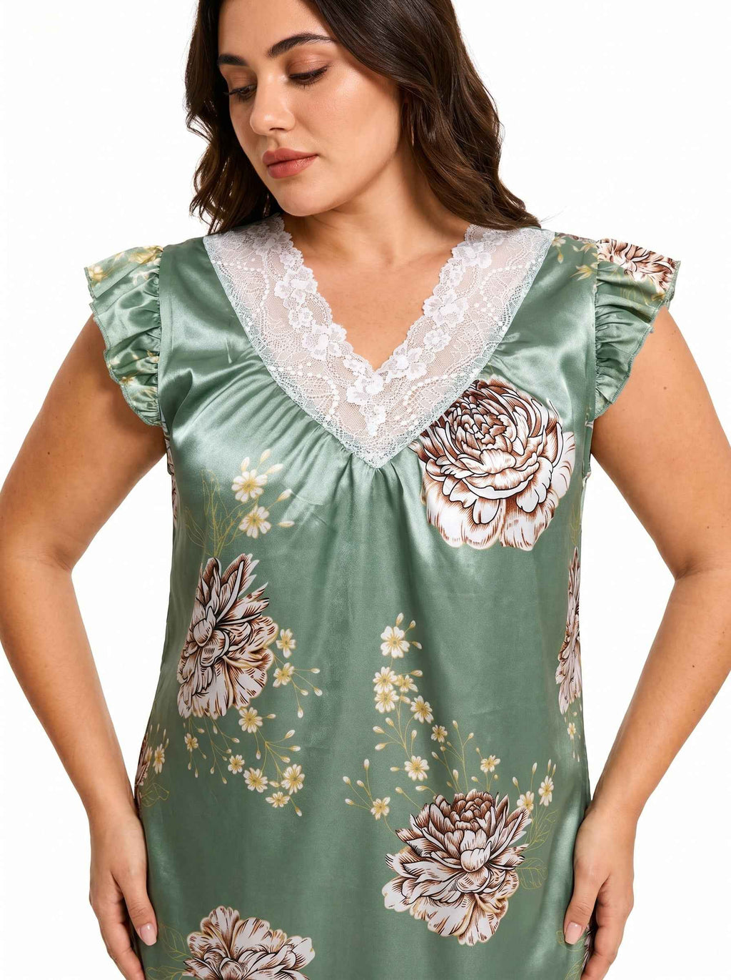 Women's Floral Print V-Neck Midi Nightgown