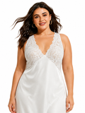 Elegant white satin and lace long nightgown - View 6 | WEUXS