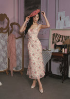 Floral print fit and flare midi dress with square neckline and cap sleeves - View 6 | WEUXS