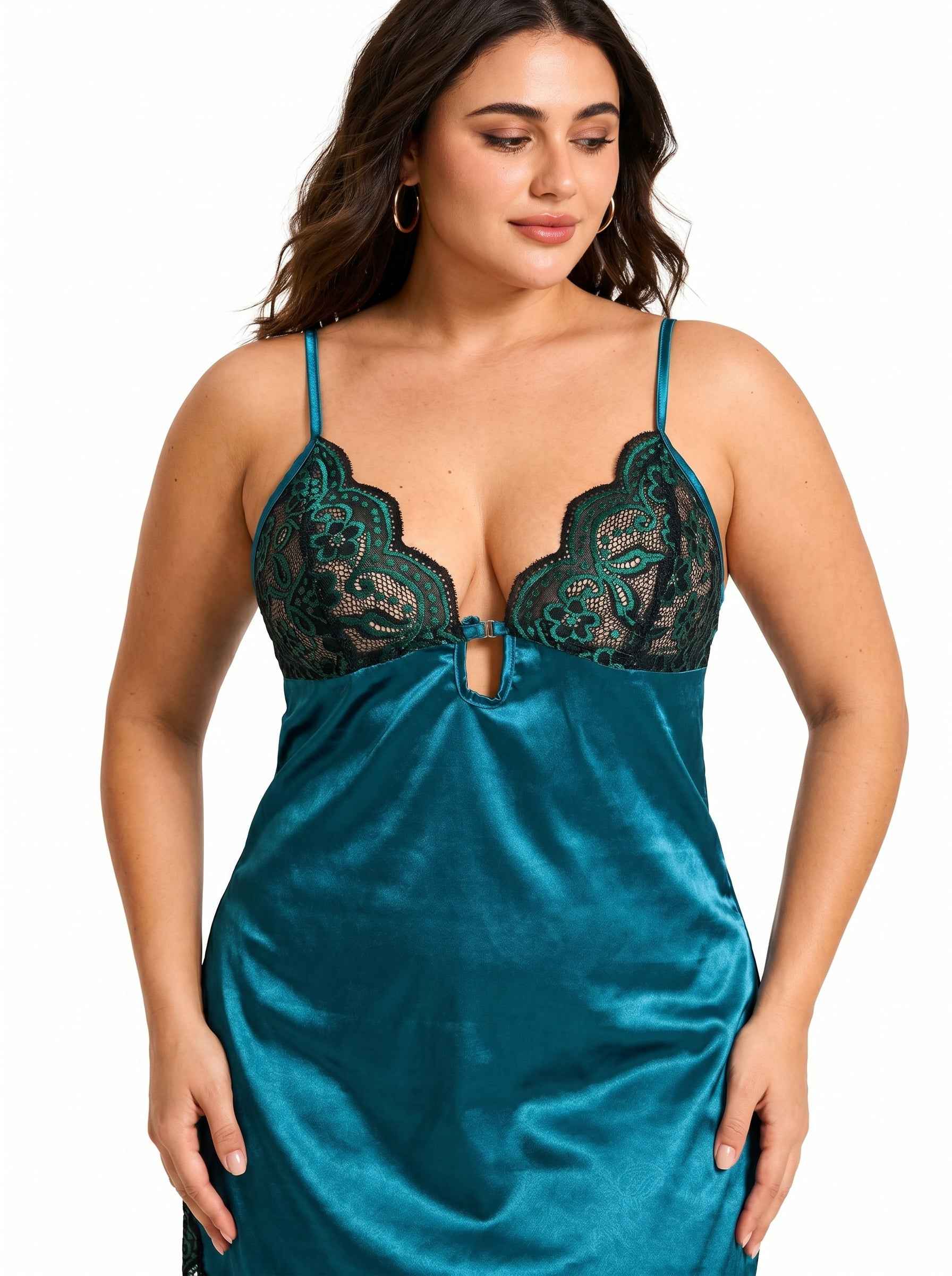 Elegant Satin Lace Trim Pajama Top & Shorts Set