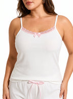 Ribbed Lace Trim Pajama Set - View 6 | WEUXS