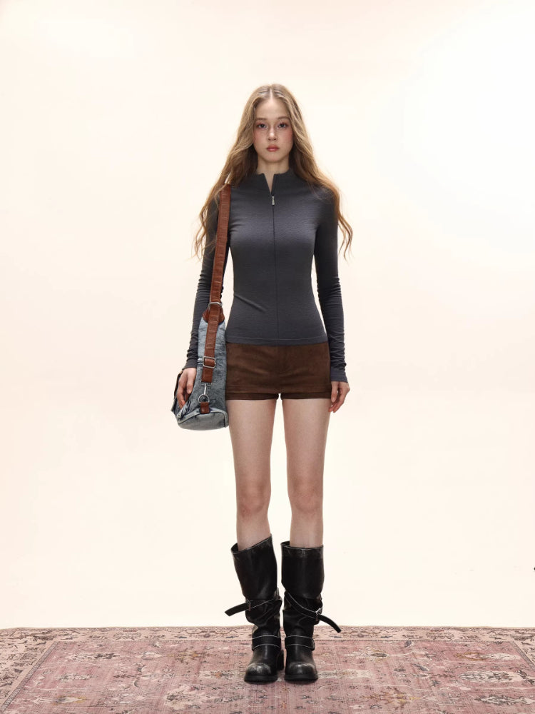 Women's Half Zip Mock Neck Long Sleeve Top
