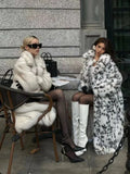 Aspen Chic Snow Leopard Faux Fox Fur Long Coat - WEUXS