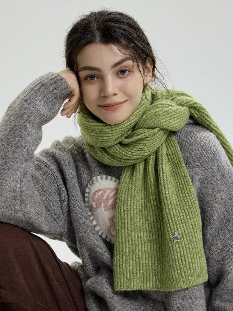 Y2K Star Accent Ribbed Knit Scarf - WEUXS