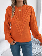 Pointelle knit crew neck sweater - View 10 | WEUXS