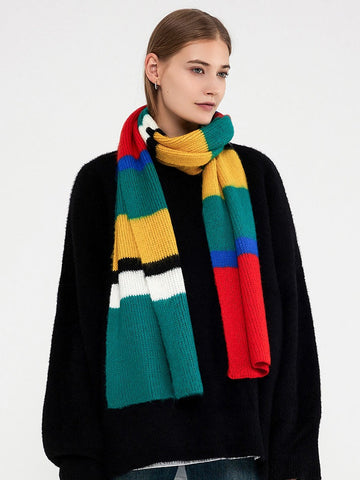 Bold Multi-Color Stripe Knit Scarf