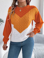 Colorblock cable knit sweater - View 8 | WEUXS