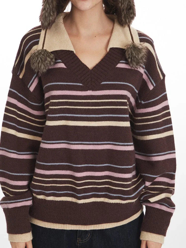 Oversized Striped Polo Sweater - View 6 | WEUXS