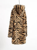 Luxe Tiger Print Faux Fur Hooded Coat - WEUXS
