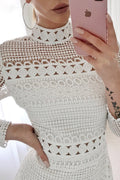 High Neck Short Tight White Lace Dress - Dress In Beauty