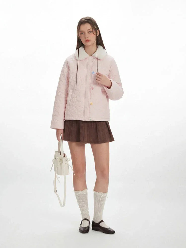 Quilted puffer jacket with star detail and sherpa collar - View 6 | WEUXS