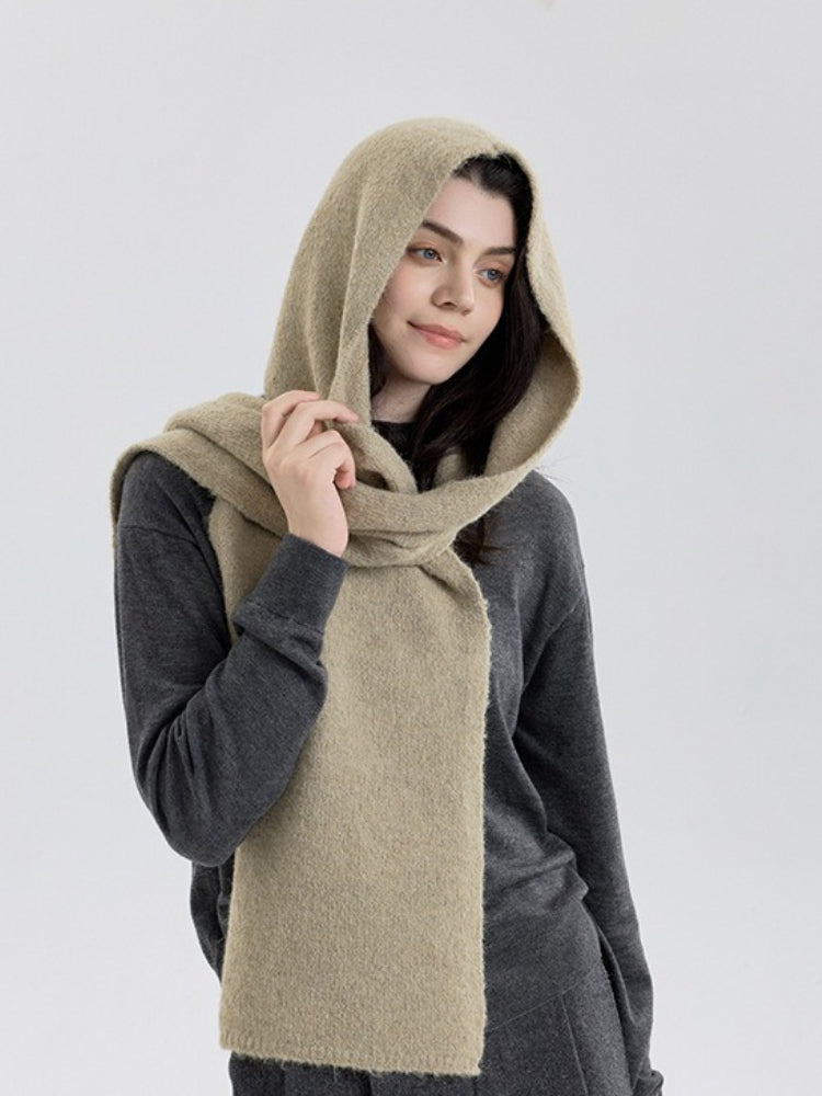 Cozy Wool Blend Hooded Scarf