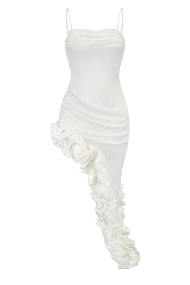 Asymmetric Ruffle Midi Dress - View 16 | WEUXS