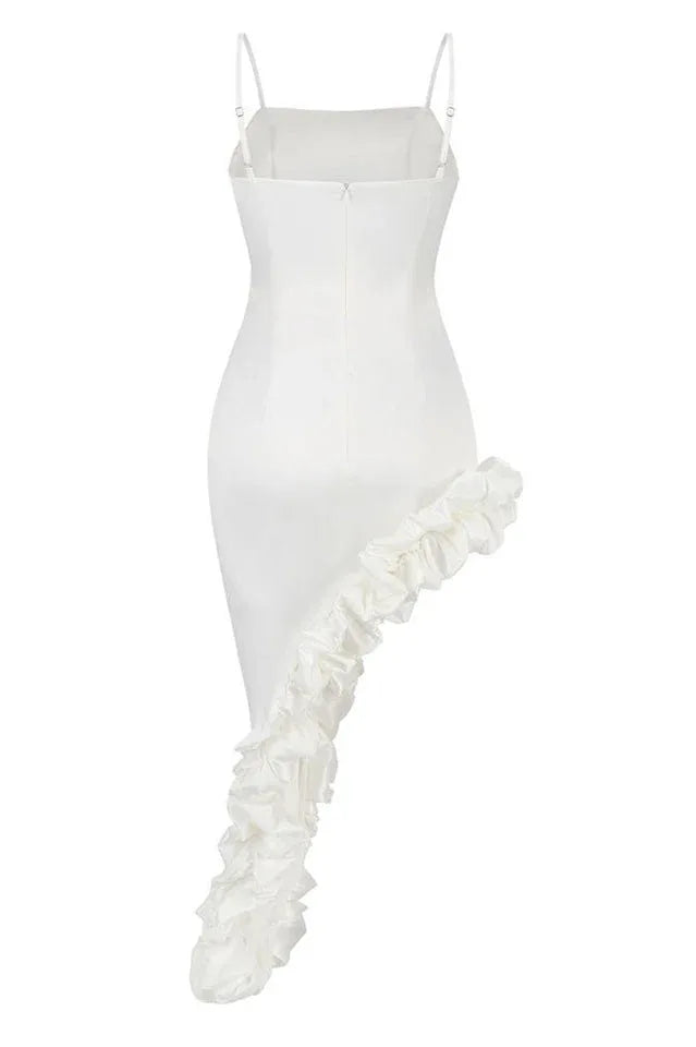 Asymmetric Ruffle Midi Dress - View 17 | WEUXS