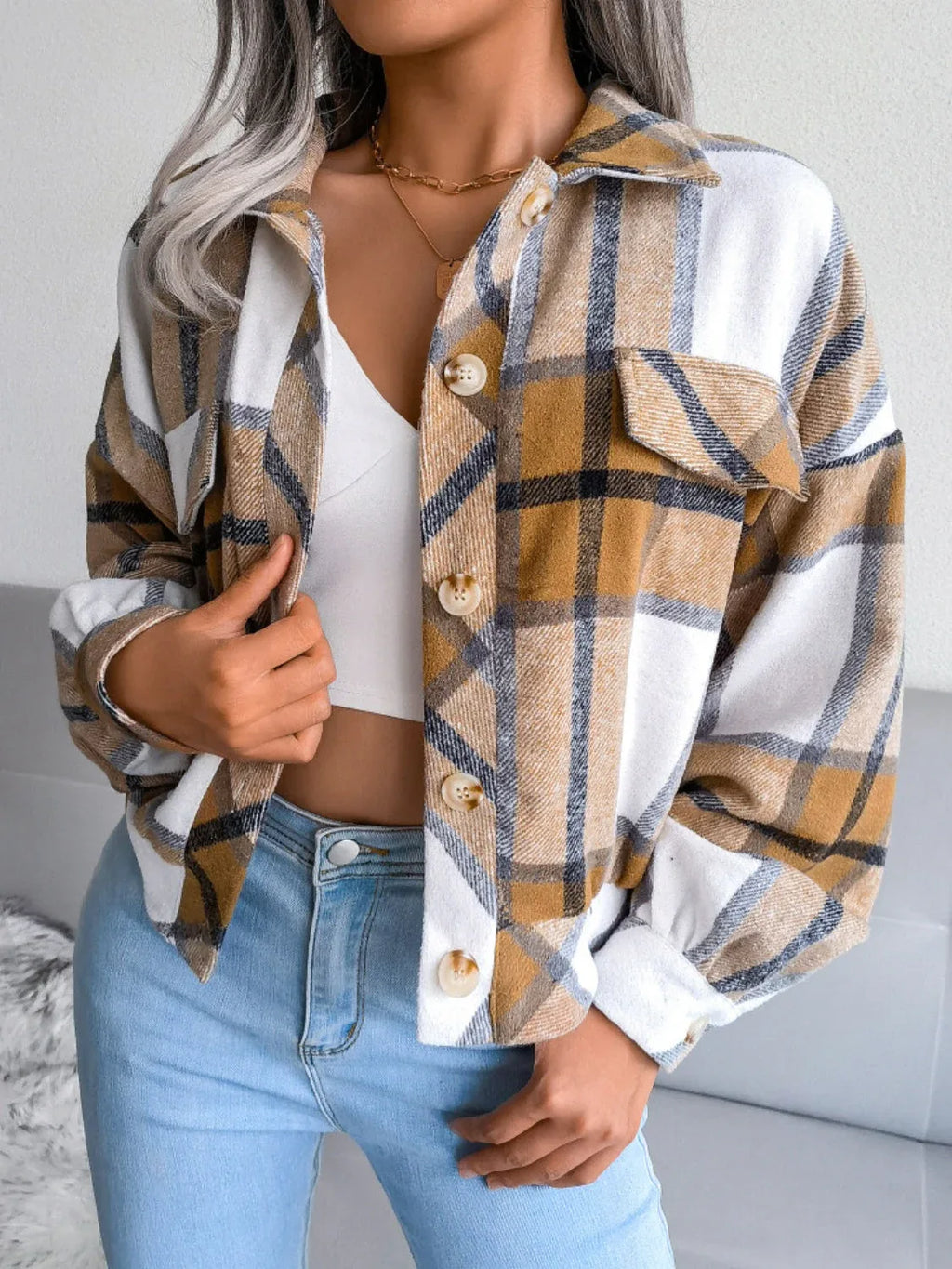 Plaid Cropped Shacket - View 6 | WEUXS