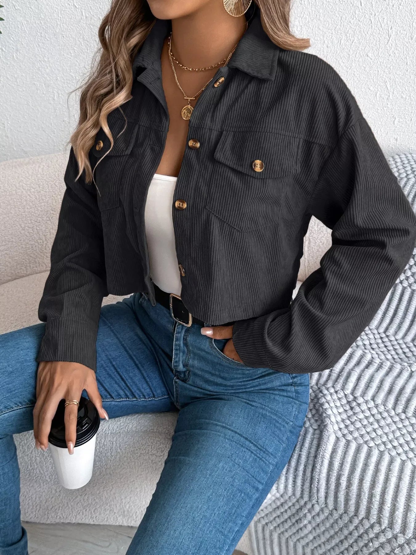 Cropped Corduroy Jacket - View 6 | WEUXS
