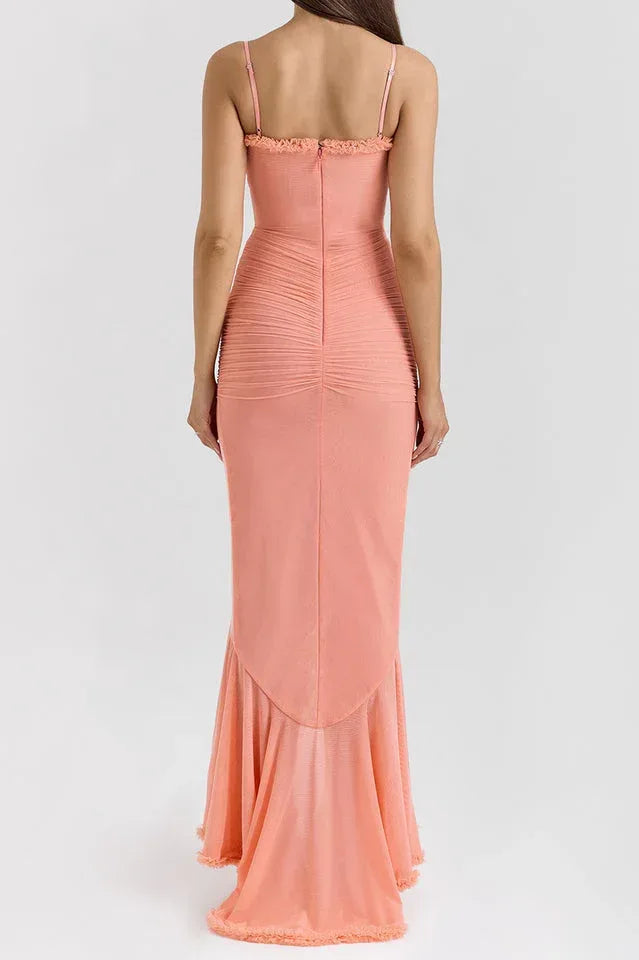 Apricot Ruffled Front Gown - View 36 | WEUXS