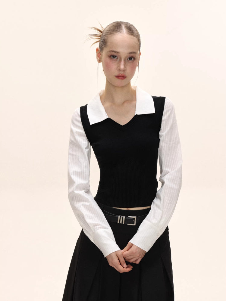 Contrast Collar Knit Top - View 9 | WEUXS