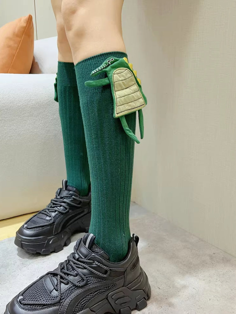 Unisex ribbed cotton crew socks with 3D dragon spike detail - View 6 | WEUXS