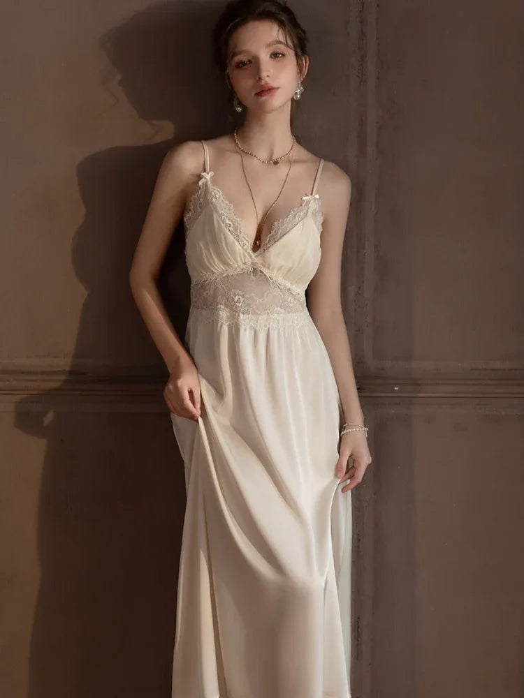 Satin lace robe and slip dress set - View 10 | WEUXS
