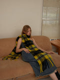 long plaid scarf with fringe in blue and teal - View 8 | WEUXS